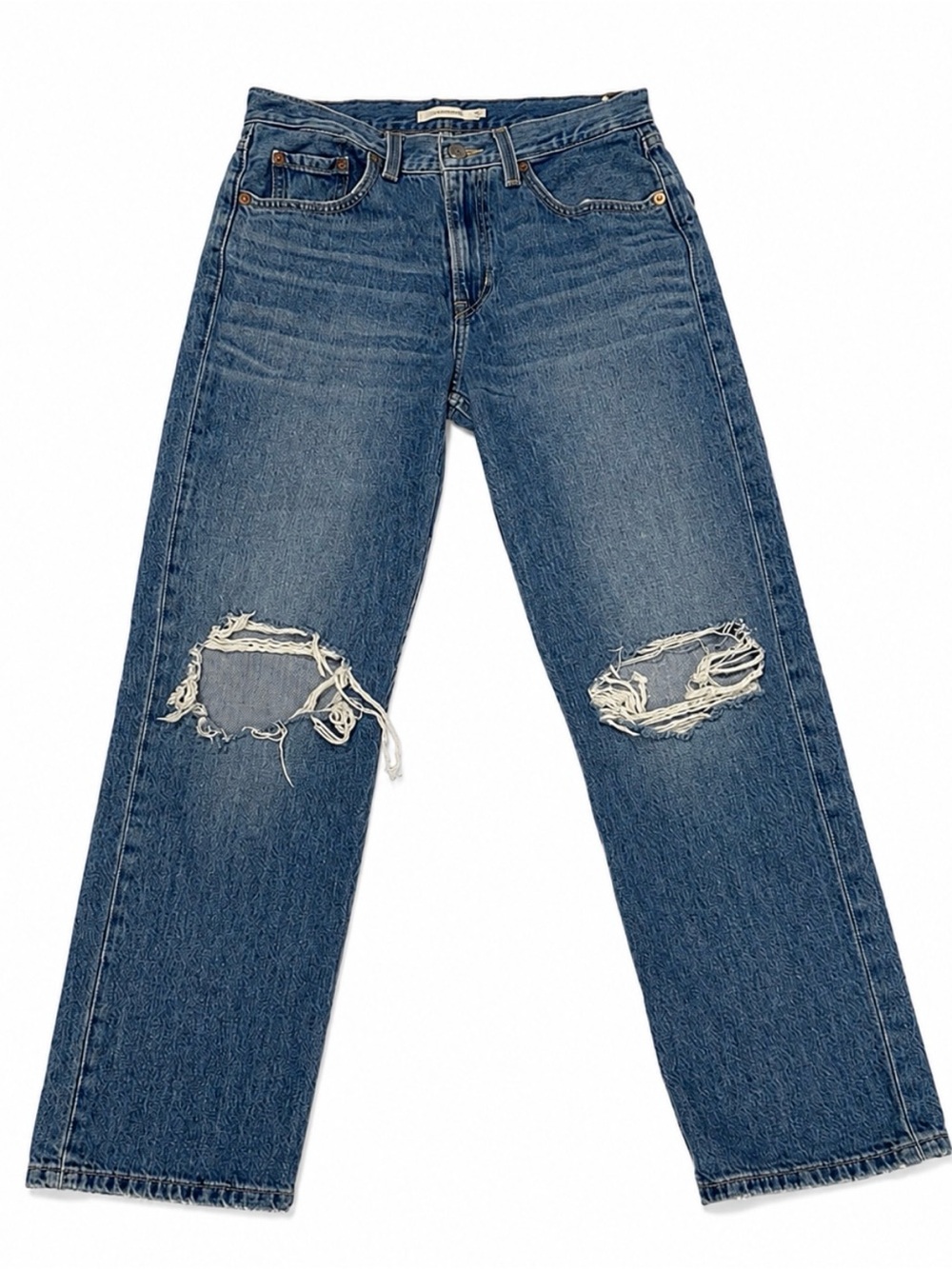 Levi's Low Pro Straight Jeans Women's 27 Distressed Ripped Knee Blue Denim
